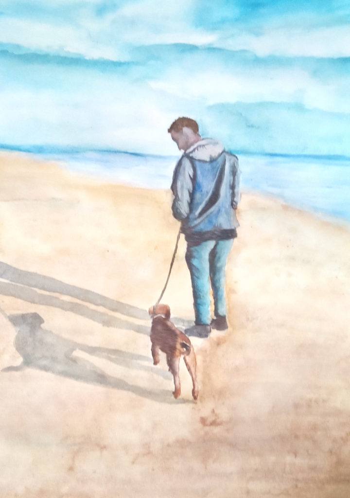 plage, toiles, chien, dessin, aquarelle, Logo lusart, audiovisuel, vidéo, photo, montage, illustration, lucile servais, motion design, digital painting, compositing, vfx, production, court métrage, vimeo, dessin, toiles, art, artiste
